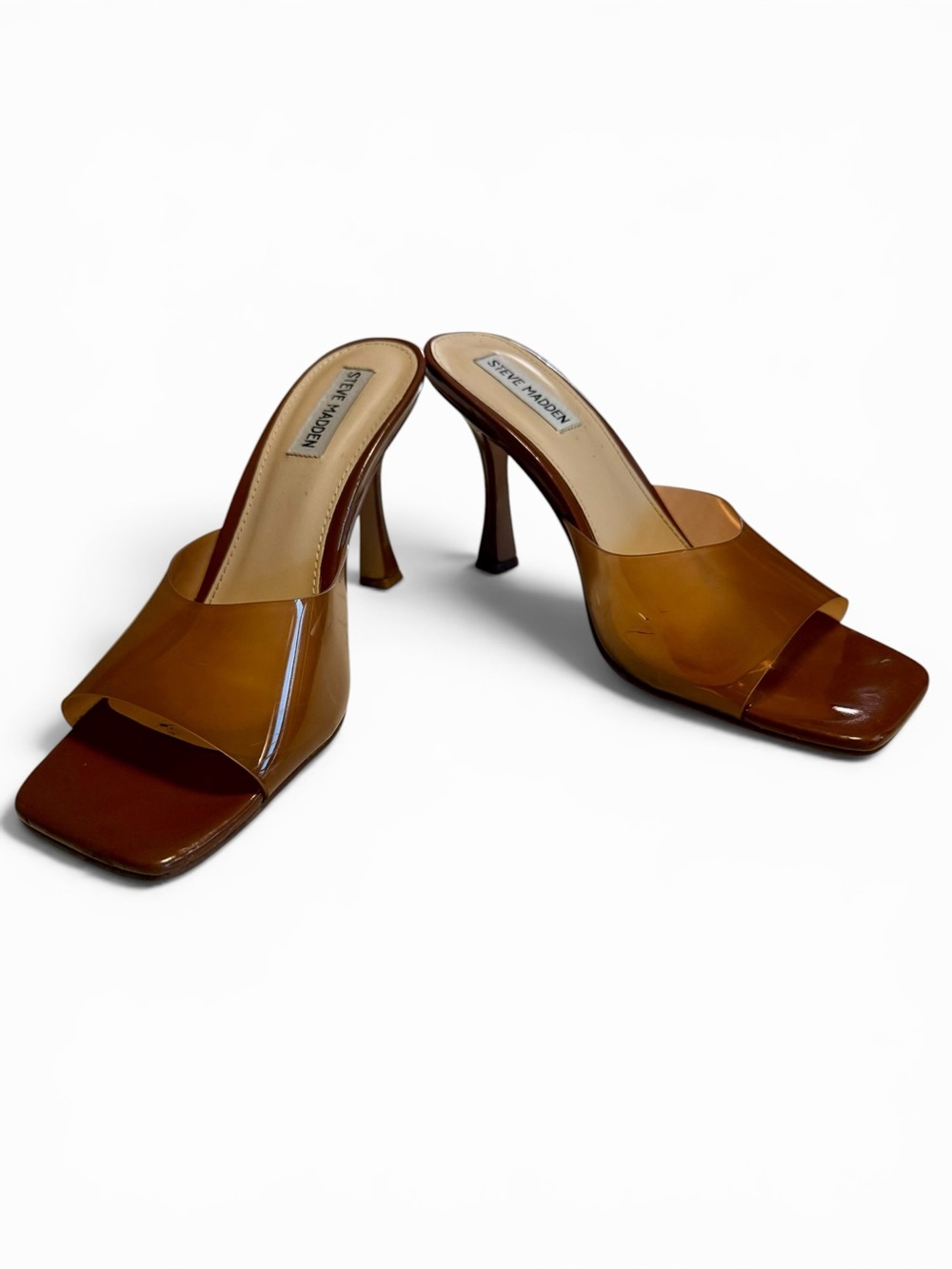 Steve Madden Dividend Brown Patent Heel Slide Sandals 9.5
